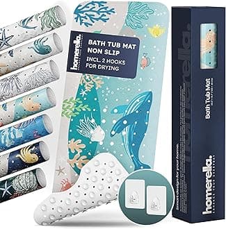 Homerella Bathtub Mat Children 40 x 16 inches | Non-Slip Tub Mat | Extra Comfortable Bath Mat for Tub with Hooks for Hanging | Bath mat for tub for Kids & Baby | Machine Washable Shower Mat