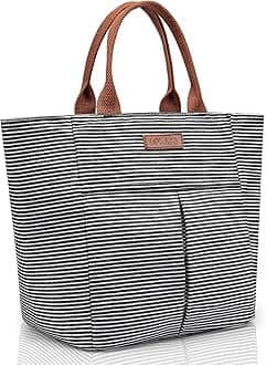 Lunch Bag Women Insulated Lunch Box, Wide-Open Lunch Tote Bag Leak-proof Cooler Bag for Work Picnic- (Stripe)