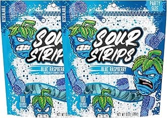 Sour Strips Sour Candy Belts, Blue Raspberry Resealable Candy Bags, 10.2 Ounce (Pack of 2)