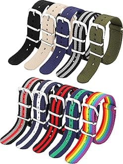 10 Pieces Nylon Watch Strap Military Replacement Watch Band with Stainless Steel Buckle for Men and Women's Band Replacing, 18 mm(Classic Colors)