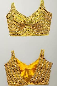 Vihu Fashion Women's Multicolor Phantom Silk Sequin Sleeves Saree Blouse (Half Sleeves Included)