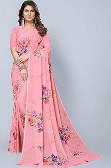 Women's Trendy Printed Georgette Purple Color Saree with Blouse Material