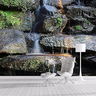 Custom Size Wall Murals，Removable Peel and Stick Self-Adhesive Wall Murals Large Photo Wallpaper,3D Waterfall Lake Forest Natural Scenery for Living Room Bedroom