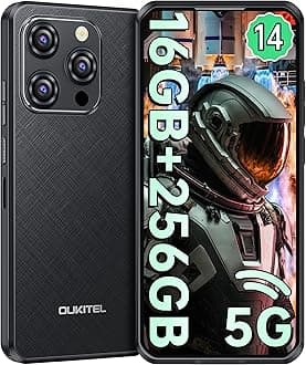 OUKITEL WP52 Rugged Phone Android 14-6.6Inch 60Hz Fullview Display, 5G Smartphone with 256GB+16GB, 48MP & 8MP Waterproof Cameras, 6500 mAh Battery Face Unlocked, OTG, GPS,NFC/Black