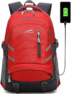 Backpack Bookbag for College Sturdy Travel Business Laptop Compartment with USB Charging Port Luggage Chest Straps Night Light Reflective (Red Color)