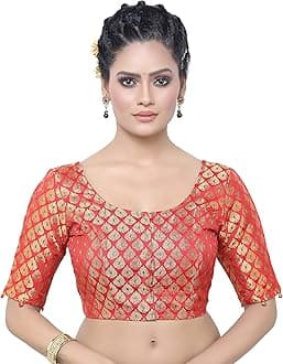 Madhu Fashion Women's Brocade Elbow Length Sleeves Saree Blouse