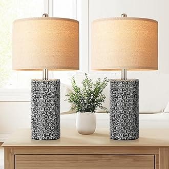PARTPHONER 23" Modern Ceramic Table Lamp Set of 2, Table Lamps for Living Room, Rustic Farmhouse Bedside Lamps Nightstand lamp for Bedroom, Desk Lamp for End Table Home Decor Black