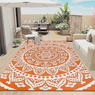 Bsmathom Waterproof Outdoor Rug 6'x9' Reversible Boho Plastic Straw Patio Deck Camping Rugs, Indoor Outdoor Portable RV Mat Clearance Carpet for Outside, Porch, Balcony, Backyard, Beach, Pool,Orange