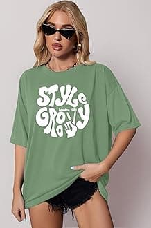 London Hills Women's Casual Printed Round Neck Oversized Longline Drop Shoulder Boho Style T-Shirt