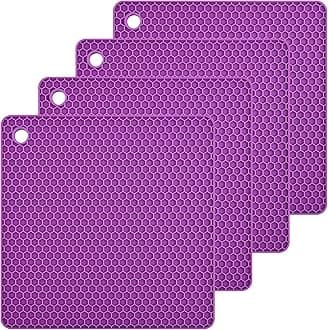 Smithcraft Silicone Trivet Mat Pot Holder for Countertop Pads Heat Resistant Table Placemats 4 Pack,Size:7.5x7.5 Inch, Color:Purple