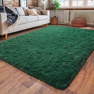 Super Soft Area Rugs for Living Room, 4x6 Feet Modern Shag Dark Green Rug, Fluffy Plush Non-Slip Green Carpet for Girls Boys Teens, Kids Home Decor for Bedroom Dorm Nursery Classroom, Carpets