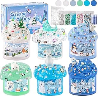 6 Packs Snow Slime Kit - Water, Butter, Clear, Cloud Slime Kits for Girls & Boys With Charms & Add-ins - Non Sticky & Fluffy Kids Slime Set, 360ml Girls Toys Slime Making Kit, Party Bag Fillers