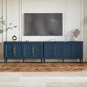 RoyalCraft Buffet Sideboard Table 2 pcs, 59'' Mid Century Modern Console Table, Media Cabinet with 4 Doors, Accent Cabinet Wood Sideboard, for Entryway, Living Room, Dining Room, Navy Blue
