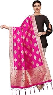 Jaanvi fashion Women's Bandhani Floral Woven Silk Dupatta With Zari Work