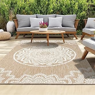 homeart Outdoor Rug - Easy-Clean, Durable, Stain-Resistant, Weather & UV Resistant Indoor & Outdoor Rugs for Porch, Deck, Balcony, Garden, Picnic and Patio | Mandala Natural, Cream - 120x170cm