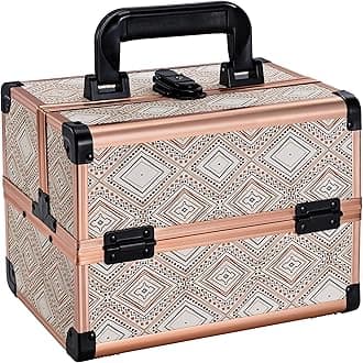 Joligrace Bohemian Makeup Train Case Portable Travel Cosmetic Box with Mirror 2 Trays Makeup Organizer Case for Cosmetics Supplies Nail Tech Toiletry Kits Traveling Makeup Storage