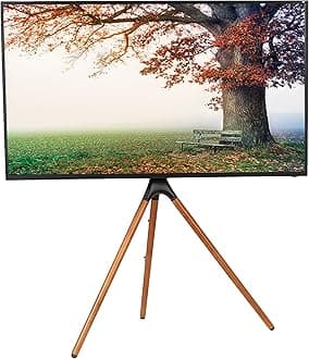 VIVO Artistic Easel 45 to 65 inch LED LCD Screen, Studio TV Display Stand, Adjustable TV Mount with Swivel and Tripod Base, Black Bracket, Dark Walnut Legs, STAND-TV65A