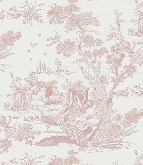 CiCiwind 16In×65.6Ft Vintage Peel and Stick Wallpaper Pink Toile Wallpaper White and Pink Contact Paper Self Adhesive Removable Wallpaper for Bedroom Bathroom Walls Covering