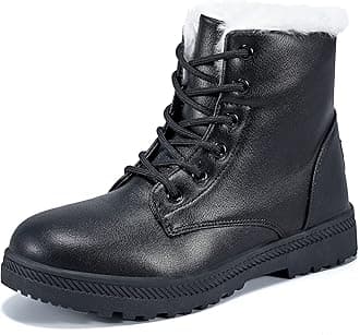 HARENCE Winter Snow Boots for Women Comfortable Outdoor Anti-Slip Ankle Boots Suede Warm Fur Lined Booties Lace Up Flat Platform Shoes