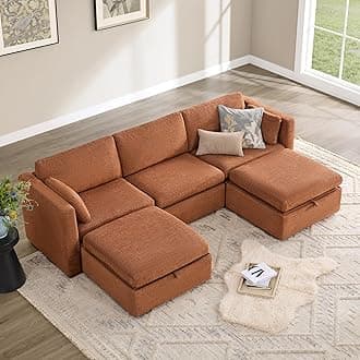 CHITA Oversized Modular Cloud Sectional Fabric Sofa Set, FSC Certified U Shaped Couch Reversible Chaise Modular Sectional,112 inch Width,5 Seat Modular Sofa Includes 2 Storage Ottomans, Terracotta
