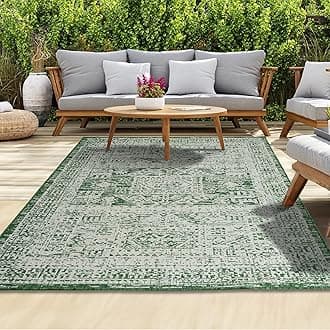 homeart Outdoor Rug - Easy-Clean, Durable, Stain-Resistant, Weather & UV Resistant Indoor & Outdoor Rugs for Porch, Deck, Balcony, Garden, Picnic and Patio | Vintage Green, Cream - 160x230cm