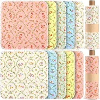 Redbaker 50 Pcs Reusable Paper Towels Paperless Reusable Cotton Cloths Toilet Absorbent Washable Paper Towels with Roll Kitchen Dishcloth for Kitchen Paperless Dishcloths(Floral Wreath)