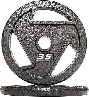 Signature Fitness Olympic 2-Inch Cast Iron Plate Weight Plate for Strength Training and Weightlifting, Multiple Sizes
