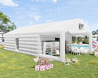 Albott 39x20x14 FT Large Inflatable Nightclub Tent for Adults with Pavilion Rest Area, Black Inflatable Night Club Gazebo with 2 Side Doors & Logo Area for Wedding, Birthday, Backyard Events, White