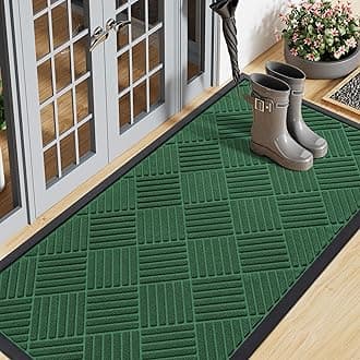 Smiry Front Door Mat Outside Entrance, Heavy Duty Outdoor Indoor Natural Rubber Doormat, Non Slip, Trap Dirt and Moisture, Easy Clean, Low Profile Patio Porch Entryway Mat, 47x23, Green