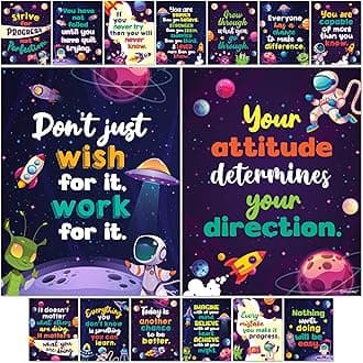 15 Space Theme Classroom Posters, 11x14in Inspirational, Matte-Laminated Motivational Decor - for School, Hallways, Bulletin Boards, Home Study Room