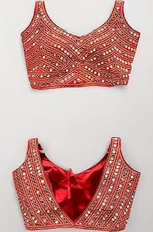 Vihu Fashion Women's Multicolor Phantom Silk Sequin Sleeves Saree Blouse (Half Sleeves Included)