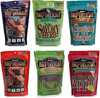 BBQr's Delight Wood Smoking Pellets - Super Smoker Gift Value Pack - 1 Lb. Bag - Mesquite, Sugar Maple, Savory Herb, Orange, Black Walnut, and Apple