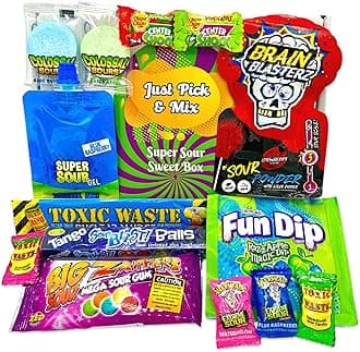 Just Pick & Mix Ultimate Super Sour Sweets Selection Box Full of American Sour Sweets Including Warheads, Toxic Waste and Brain Blaster