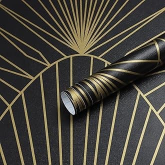 Timeet Sticky Back Plastic Black Self Adhesive Wallpaper Gold Arched Geometric Lines Pattern Peel and Stick Wallpaper 44cm x 10m Stick on Wallpaper Waterproof Vinyl Film for Furniture Bedroom WallGlobal Recycled StandardGlobal Recycled StandardGlobal Recycled Standard