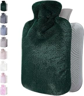Qomfor Hot Water Bottle with Fluffy Cover - Soft Premium Faux Fur Cover - 1.8l Large Capacity - Hot Water Bag for Cosy Nights, Pain Relief, Back, Neck and Shoulders - Great Gift for Women (Green)