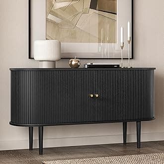 WERMO 55'' Black Sideboard Cabinet with Doors and Shelves - Black Cabinet for Living Room, Bedroom, Entryway and Office Credenza. Kitchen Buffet, Modern Media Console Table with Storage (Black Oak)