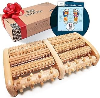 TheraFlow Wooden Foot Massager Roller - Acupressure Plantar Fasciitis Massager, Wellness & Walking Gifts for Women & Men, Foot Massagers for Pain and Circulation (Plus Reflexology Chart)