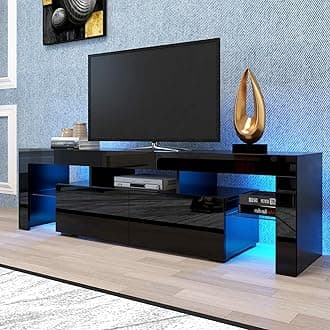 LED TV Stand for 70 Inch TV, Black TV Stand 70 Inch TV Table, 50 55 60 65 70 Inch TV Stands for Living Room 60 65 70 Inch TV Console Black Entertainment Center for 70 65+ 65 60 55 50 Inch TV