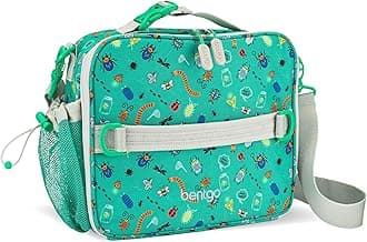 Bentgo® Kids Lunch Bag - Durable, Double-Insulated Lunch Bag for Kids 3+; Holds Lunch Box, Water Bottle, & Snacks; Easy-Clean Water-Resistant Fabric & Multiple Zippered Pockets (Bug Buddies)