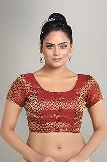 Madhu Fashion Womens Short Sleeves Banaras Brocade Readymade Saree Blouse