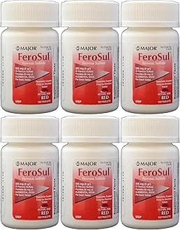 MajorPharmaceuticals Ferrous Sulfate Fc Mg Generic For Feosol Red Tablets Tablets Per Bottle Pack Total Tablets 6 Bottles Total 600 Tablets Multi
