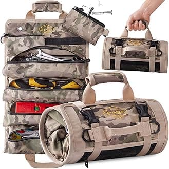 The Ryker Roll Up Tool Bag Organizer Gifts for Dad. Heavy Duty Motorcycle Tool Roll Bag Organizer. Portable Rollup Toolbag w/Detachable Pouches - Tools Bags Mens gifts for him/Mechanic - Camouflage