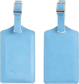 TravelamboTravelambo Leather Luggage Bag Tags (Blue 6191 Light Blue)