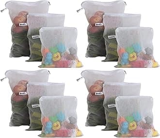 Beddify White Reusable Fridge Storage Bag with Ziplock for Vegetables and Fruits (4 Small, Medium and Large Size) - Set of 12