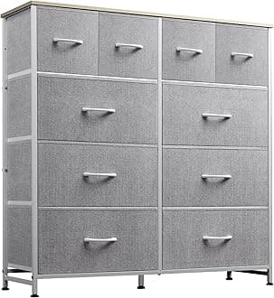 Fabric Dresser for Bedroom, Dresser Organizer with 10 Drawers, Storage Tower with Fabric Bins, Double Dressers, Chest of Drawers for Closet, Living Room, Hallway, Light Grey