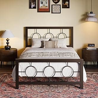 SHA CERLIN Twin Metal Bed Frame with Vintage Circular Design Headboard and Footboard, No Box Spring Required, Easy Assembly, Noise-Free,Brown