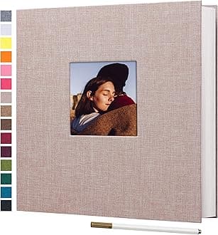 potricher 13.2x12.8 Inch Self Adhesive Photo Album Linen Cover 80 Pages Sticky 3x5 4x6 5x7 6x8 8x10 8.5x11 Magnetic DIY Scrapbook Photo Album with A Metallic Pen (Beige)