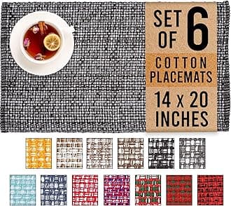 Urban Villa Set of 6 Blak Placemats for Dining Table 100% CottonPlacemats 14''x20'' Over Sized Tablemats Placemats Black/White Two Tone Tablemats for Family Dinners Wedding Parties Everyday Use