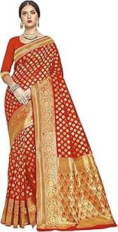 Women's Kanchipuram Art Silk Saree With Blouse Piece, Orange, 5.5 Meters, Orange, 5.5 Meters