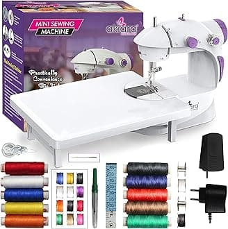Akiara - Makes life easy Mini Sewing Machine with Table Set | Tailoring Machine | Hand Sewing Machine with extension table, foot pedal, adapter, White (With kit 2)
